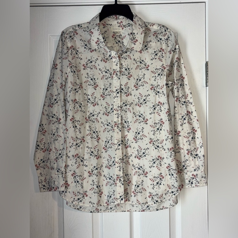 Garnet Hill Women’s White Floral Button Up Collared Shirt SZ 8 NWOT